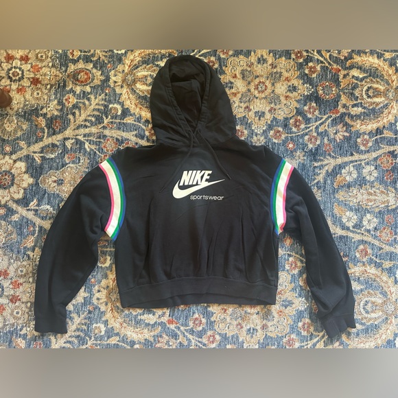 Nike Tops - NWOT Nike heritage hoodie women’s black with colorful shoulder trim size large